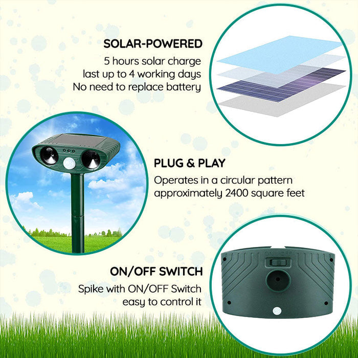 EcoGuard Solar Ultrasonic Pest Repeller For Cats, Squirrels, And Rats