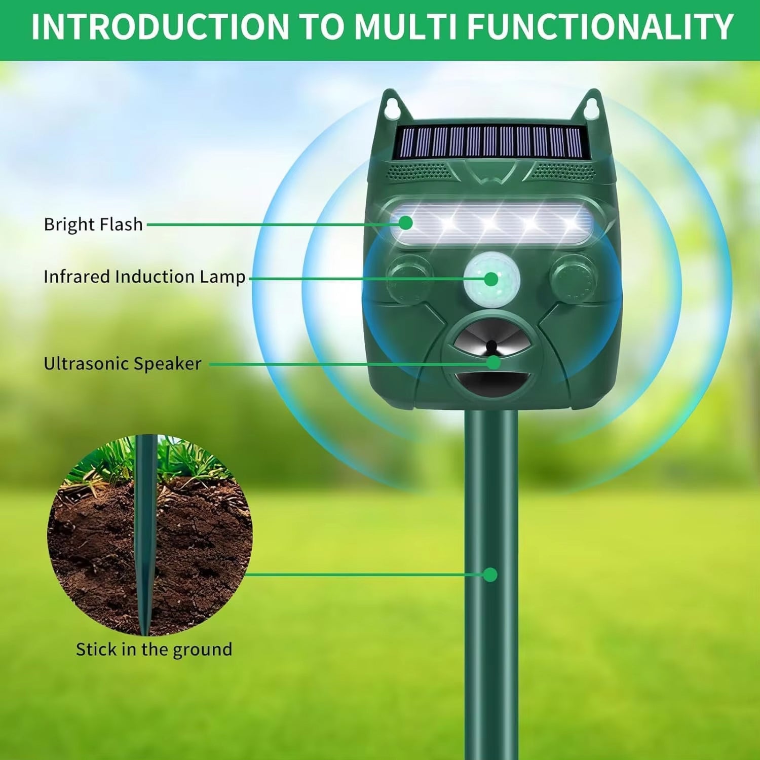 EcoGuard Ultrasonic Cat And Bird Deterrent Solar Powered Garden Protector