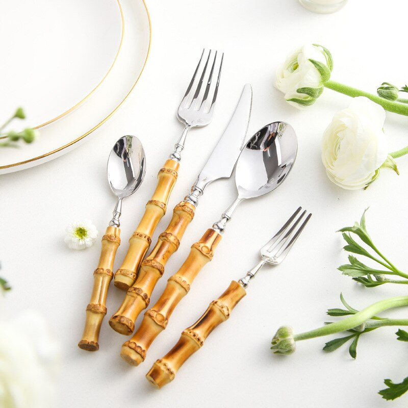 Eco Chic Bamboo Cutlery Set With Stainless Steel Accents for Elegant Dining