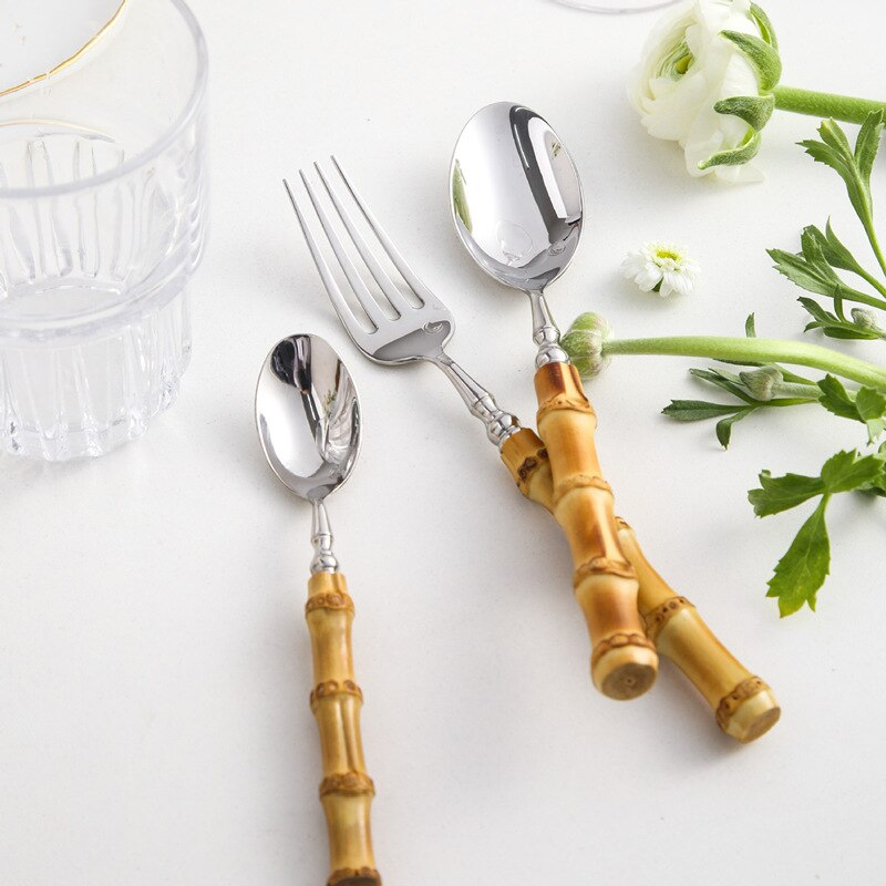 Eco Chic Bamboo Cutlery Set With Stainless Steel Accents for Elegant Dining