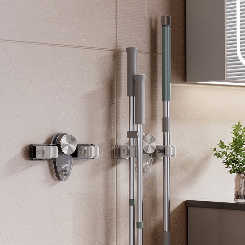 Efficient Storage Solutions Heavy-Duty Mop And Broom Organizer With Strong Suction Cups