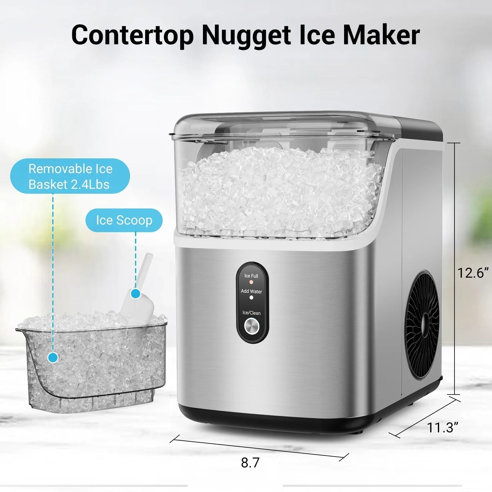 Effortless Nugget Ice Maker With Self-Cleaning Countertop For Soft Chewable Ice