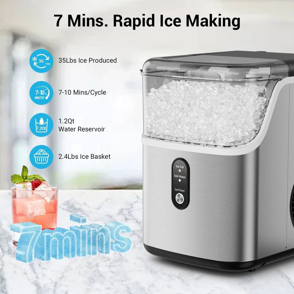 Effortless Nugget Ice Maker With Self-Cleaning Countertop For Soft Chewable Ice