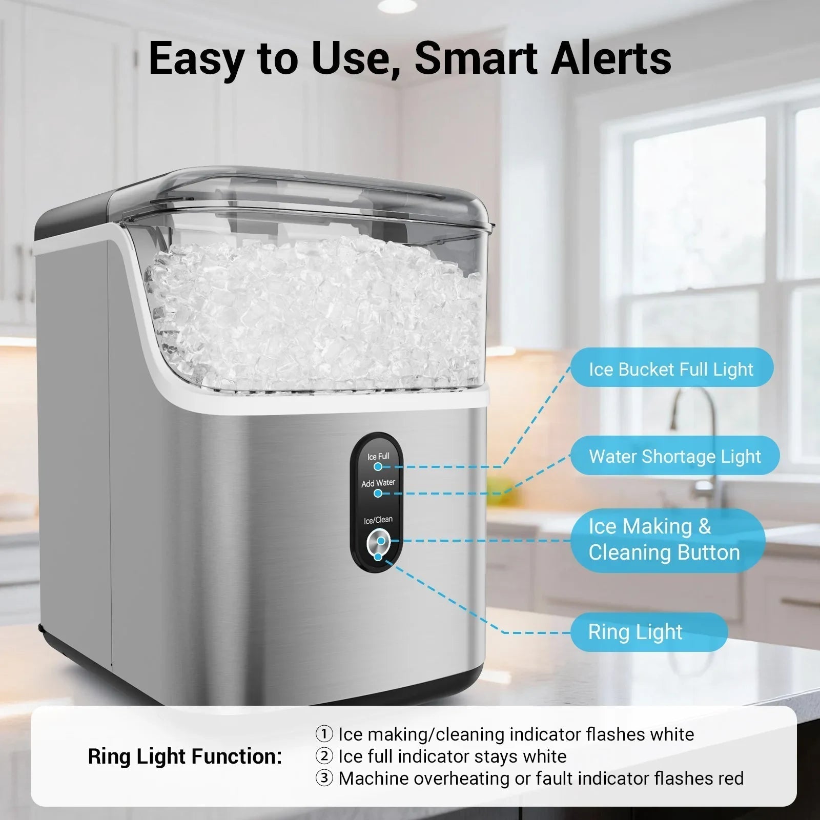 Effortless Nugget Ice Maker With Self-Cleaning Countertop For Soft Chewable Ice