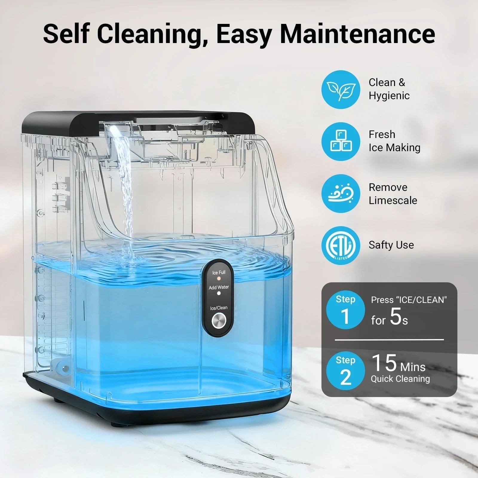 Effortless Nugget Ice Maker With Self-Cleaning Countertop For Soft Chewable Ice