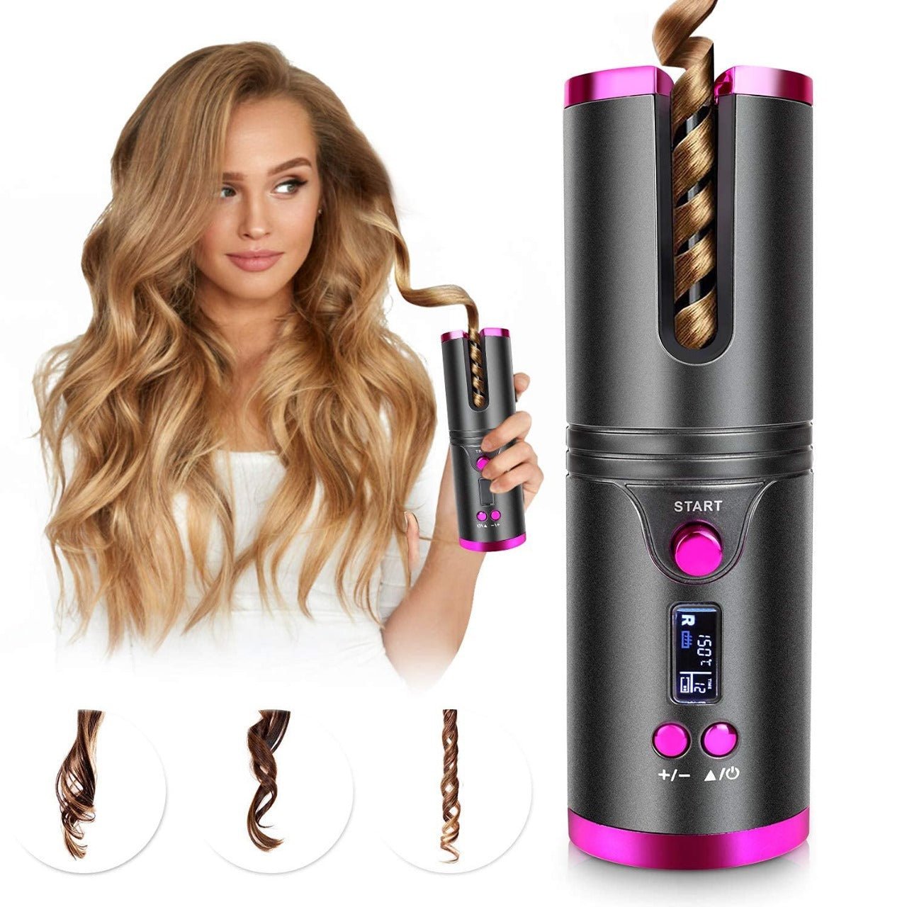 Effortless Style Cordless Curler For Automatic Hair With Adjustable Heat Portable Design