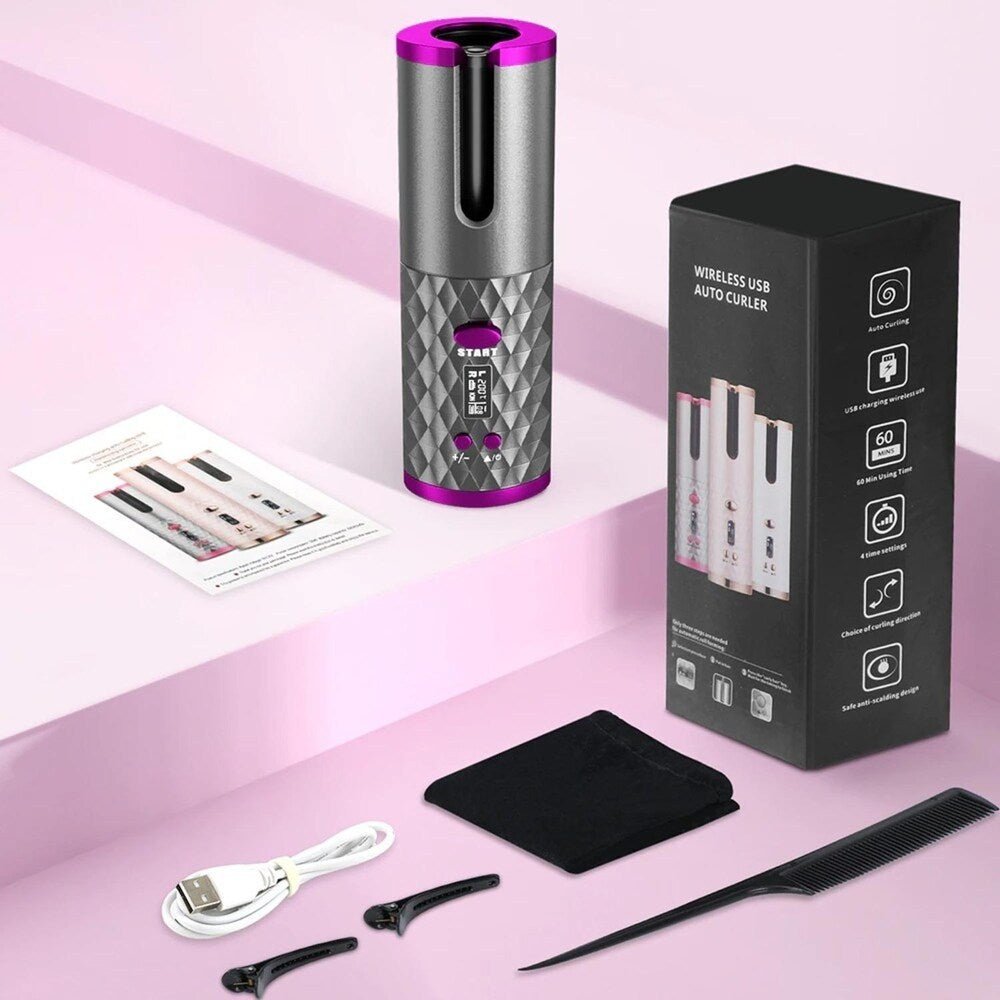 Effortless Style Cordless Curler For Automatic Hair With Adjustable Heat Portable Design