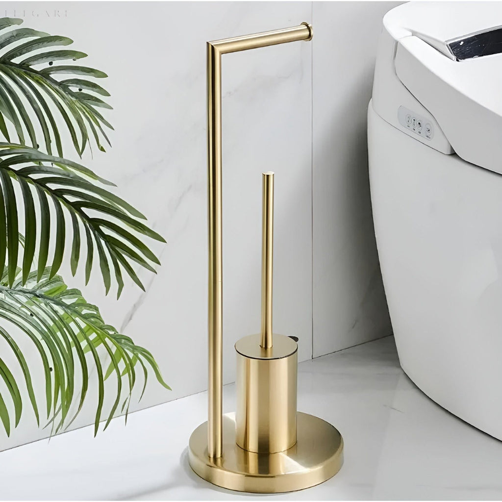 Elegant Bathroom Collection Freestanding Toilet Paper Dispenser With Built In Brush
