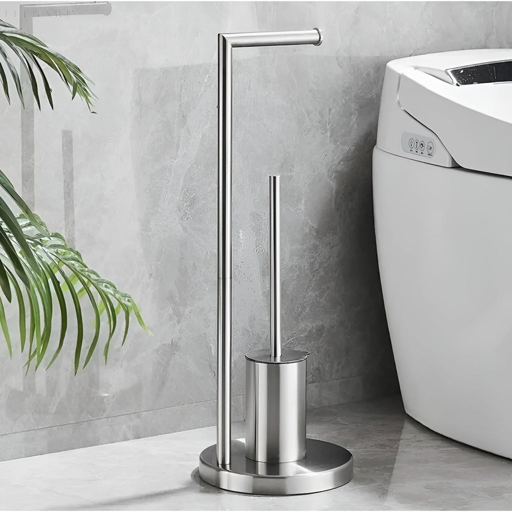 Elegant Bathroom Collection Freestanding Toilet Paper Dispenser With Built In Brush