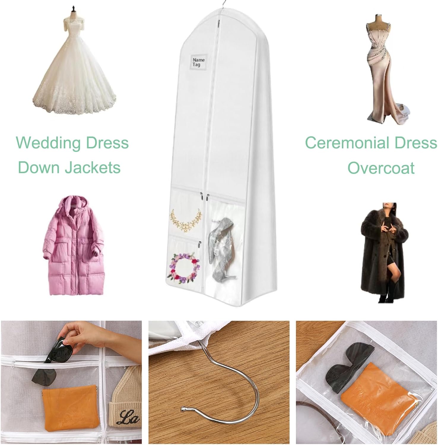 Wedding Dress Garment Bag With Extra Large Storage And Zipped Pockets