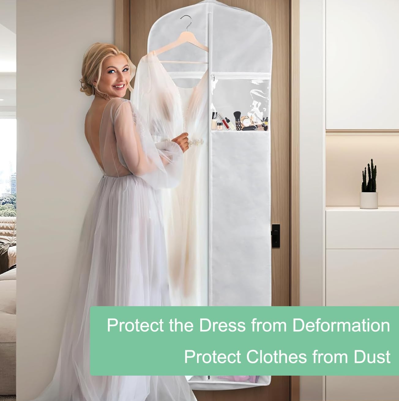 Wedding Dress Garment Bag With Extra Large Storage And Zipped Pockets