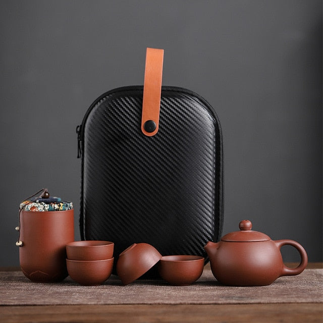 Minimalist Ceramic Teapot Collection With Four Cups And Storage