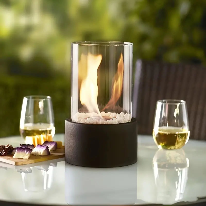 Elegant Collection Tabletop Fireplace With Cobblestone Surround Indoor Outdoor Ambience