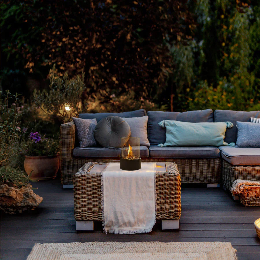 Elegant Collection Tabletop Fireplace With Cobblestone Surround Indoor Outdoor Ambience