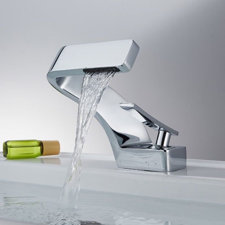 Sleek Faucet With Waterfall Spout And Dual Handles For Kitchen And Bath