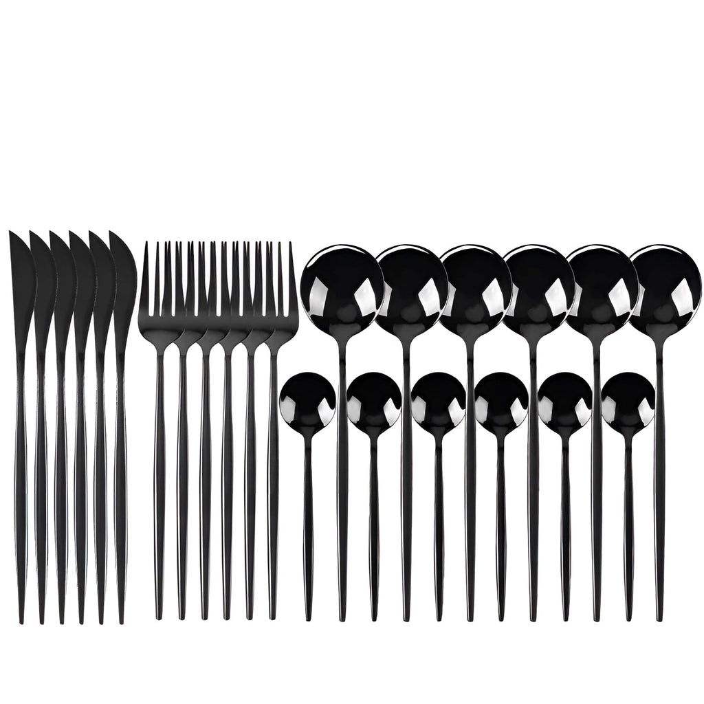 Matte Black Flatware Set With Portable Case For Outdoor Dining