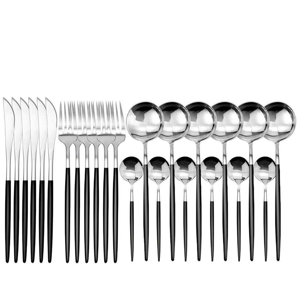 Matte Black Flatware Set With Portable Case For Outdoor Dining