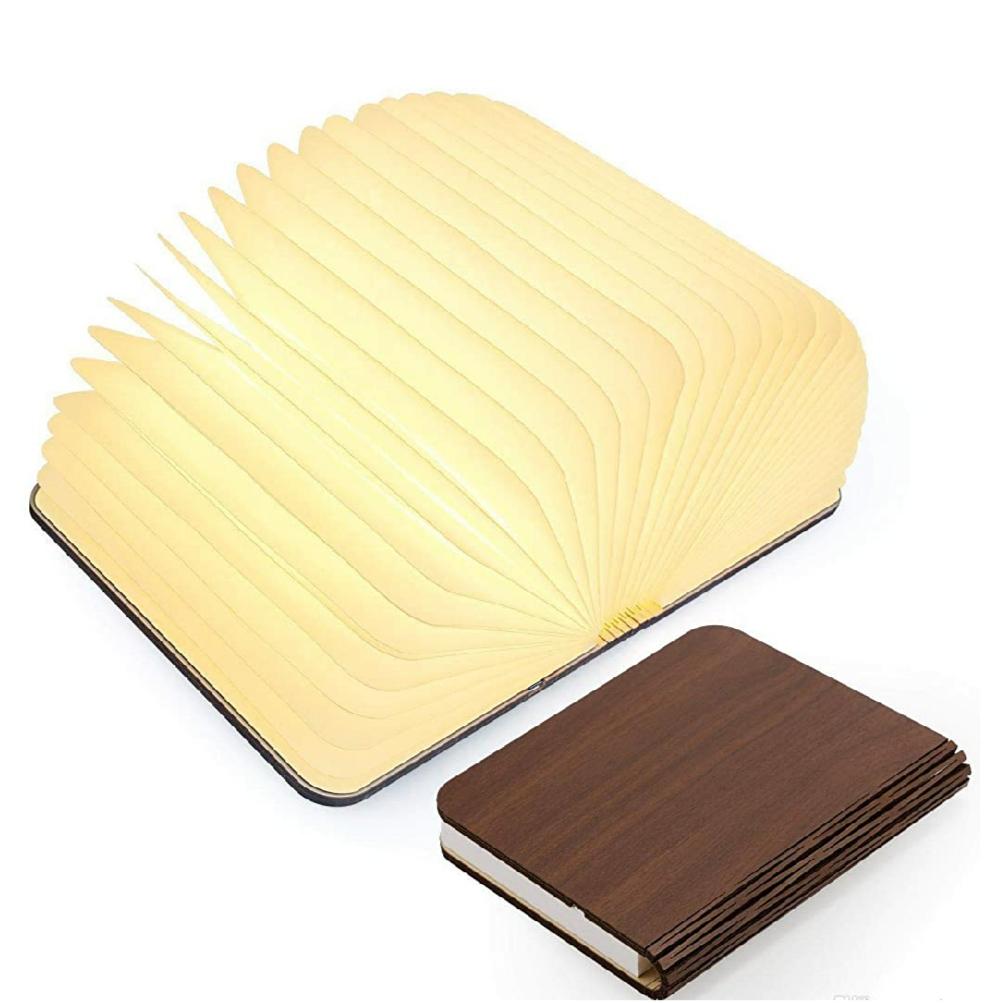 Foldable Book Lamp With Wooden Cover And Adjustable Angles Night Light