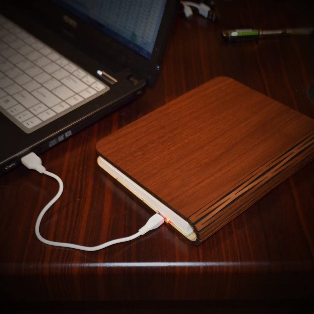 Foldable Book Lamp With Wooden Cover And Adjustable Angles Night Light