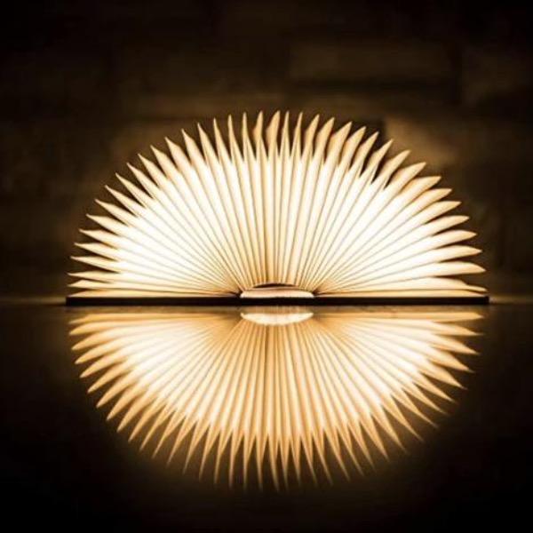 Foldable Book Lamp With Wooden Cover And Adjustable Angles Night Light