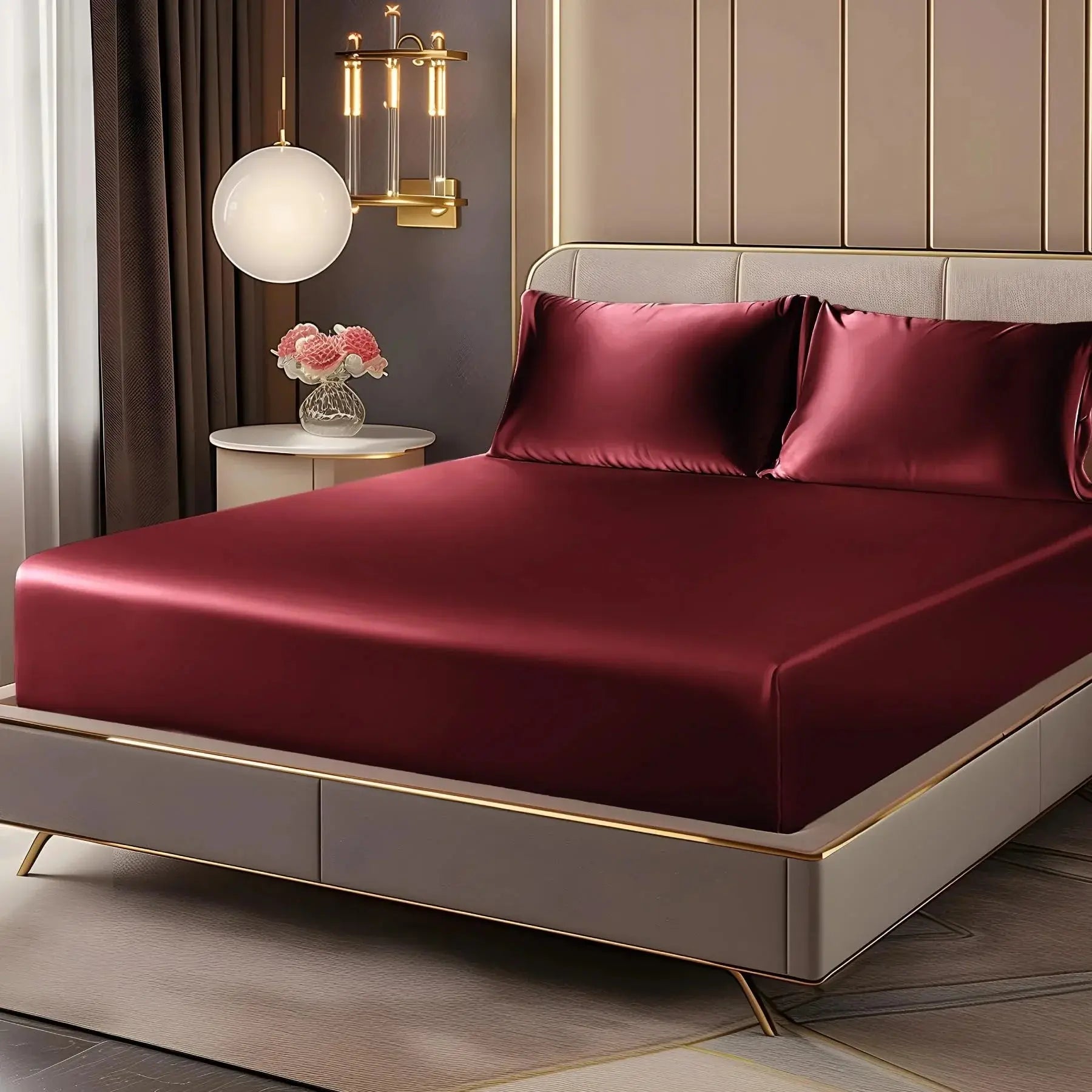 Elegant Home Satin Deep Pocket Fitted Sheets For Soft Comfortable Sleep