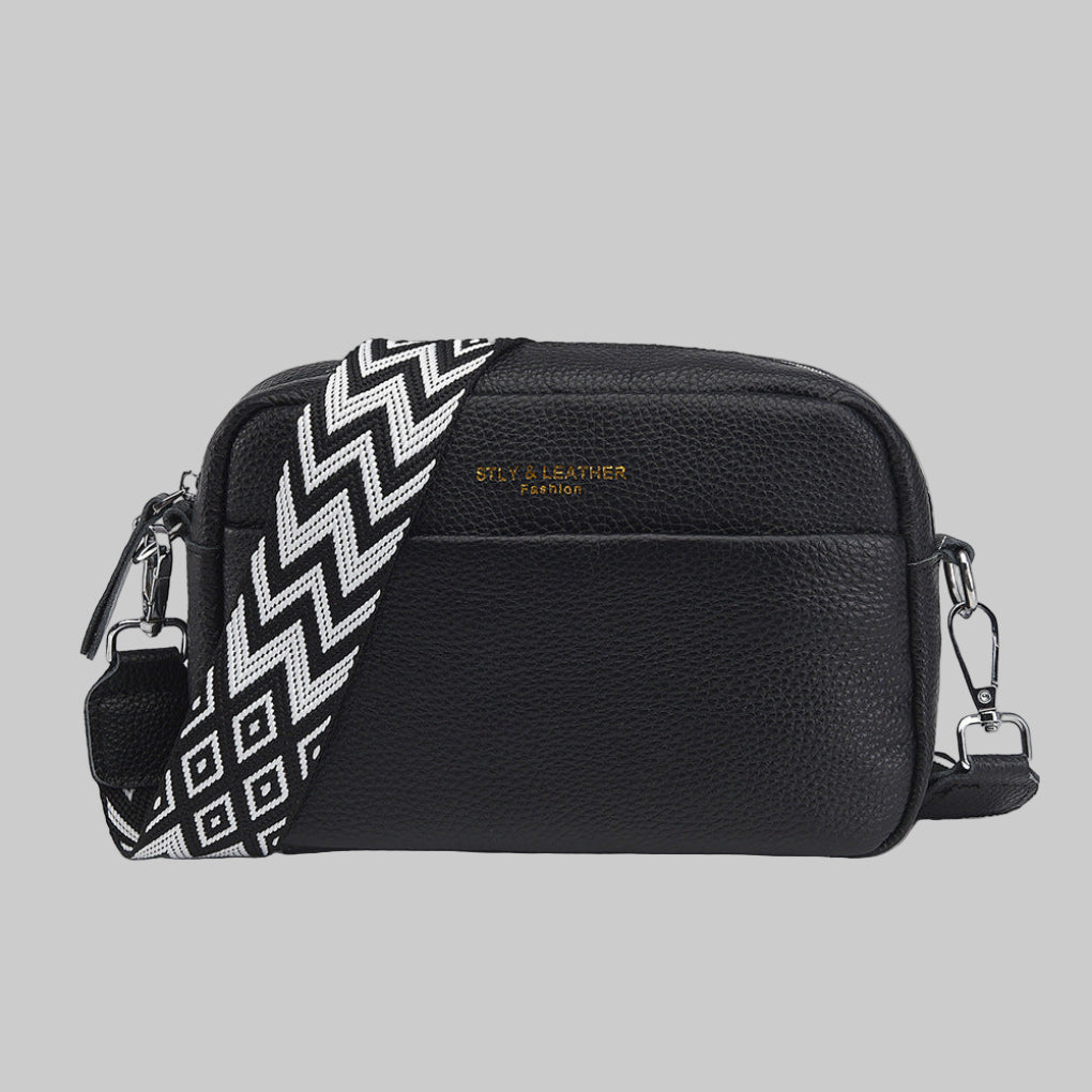 Genuine Leather Crossbody Bag With Patterned Strap For Everyday Style