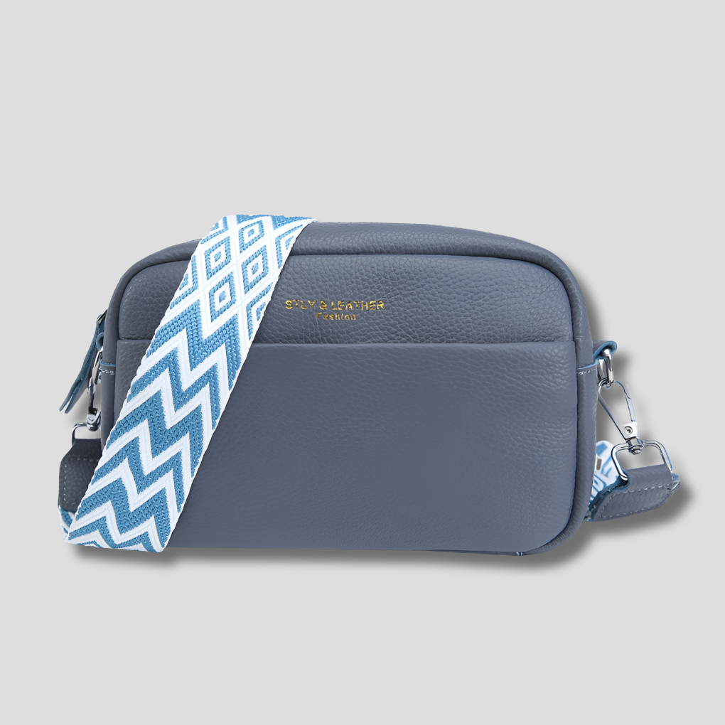 Genuine Leather Crossbody Bag With Patterned Strap For Everyday Style