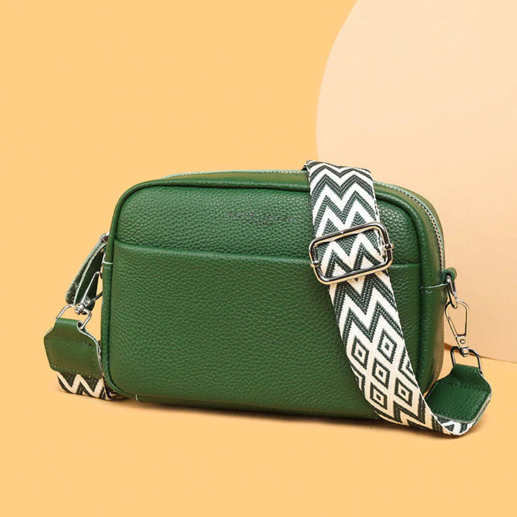 Genuine Leather Crossbody Bag With Patterned Strap For Everyday Style