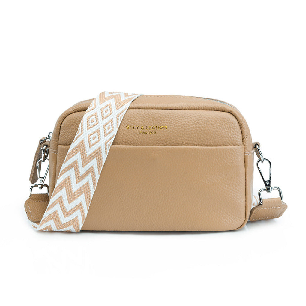 Genuine Leather Crossbody Bag With Patterned Strap For Everyday Style