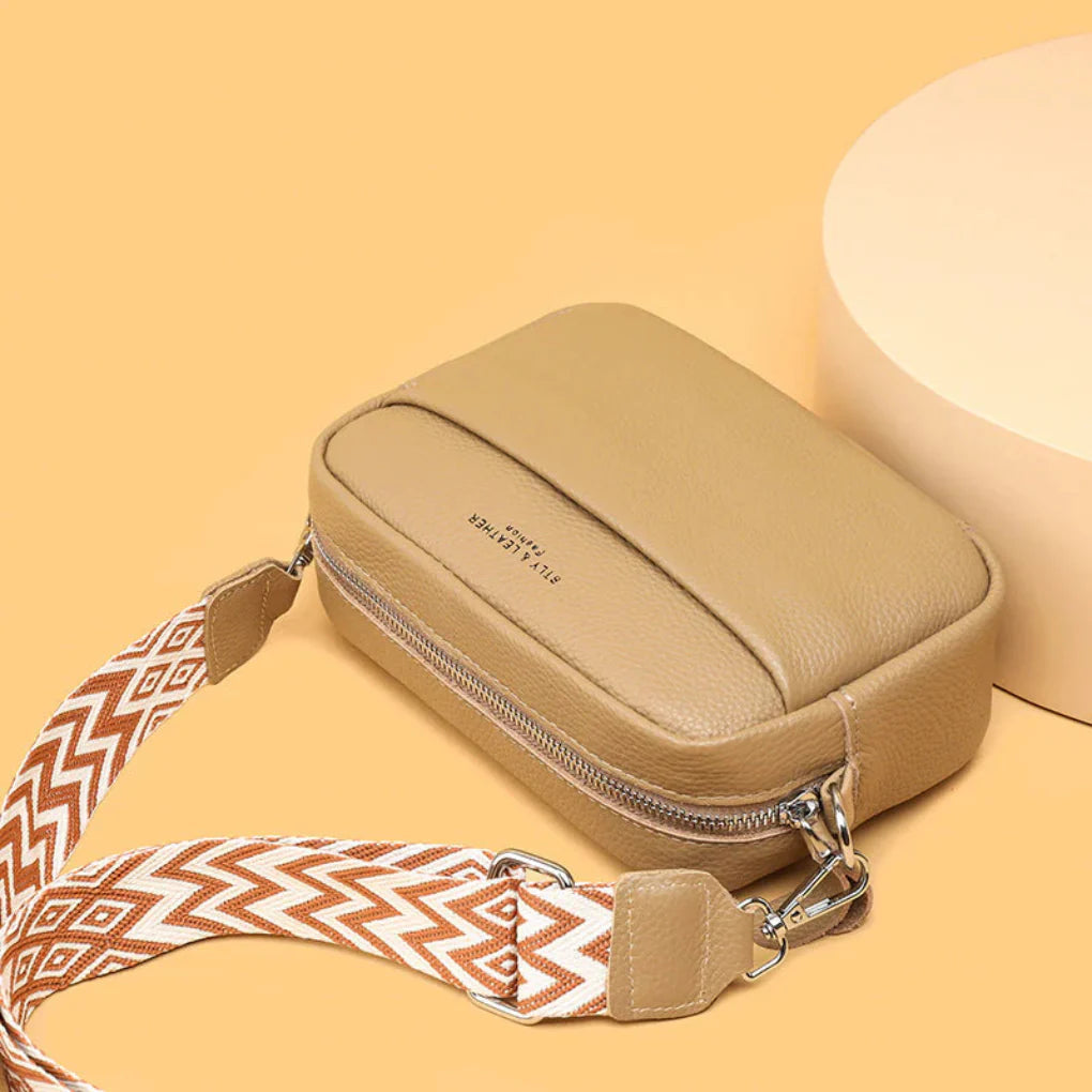 Genuine Leather Crossbody Bag With Patterned Strap For Everyday Style