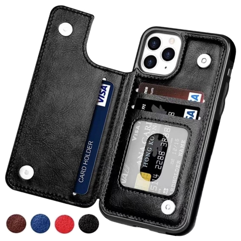 Sleek Leather Wallet Case For Phone With Card Slots And Magnetic Closure