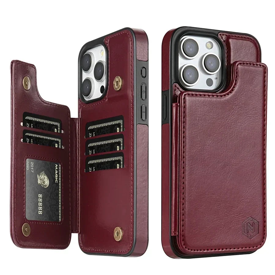 Sleek Leather Wallet Case For Phone With Card Slots And Magnetic Closure
