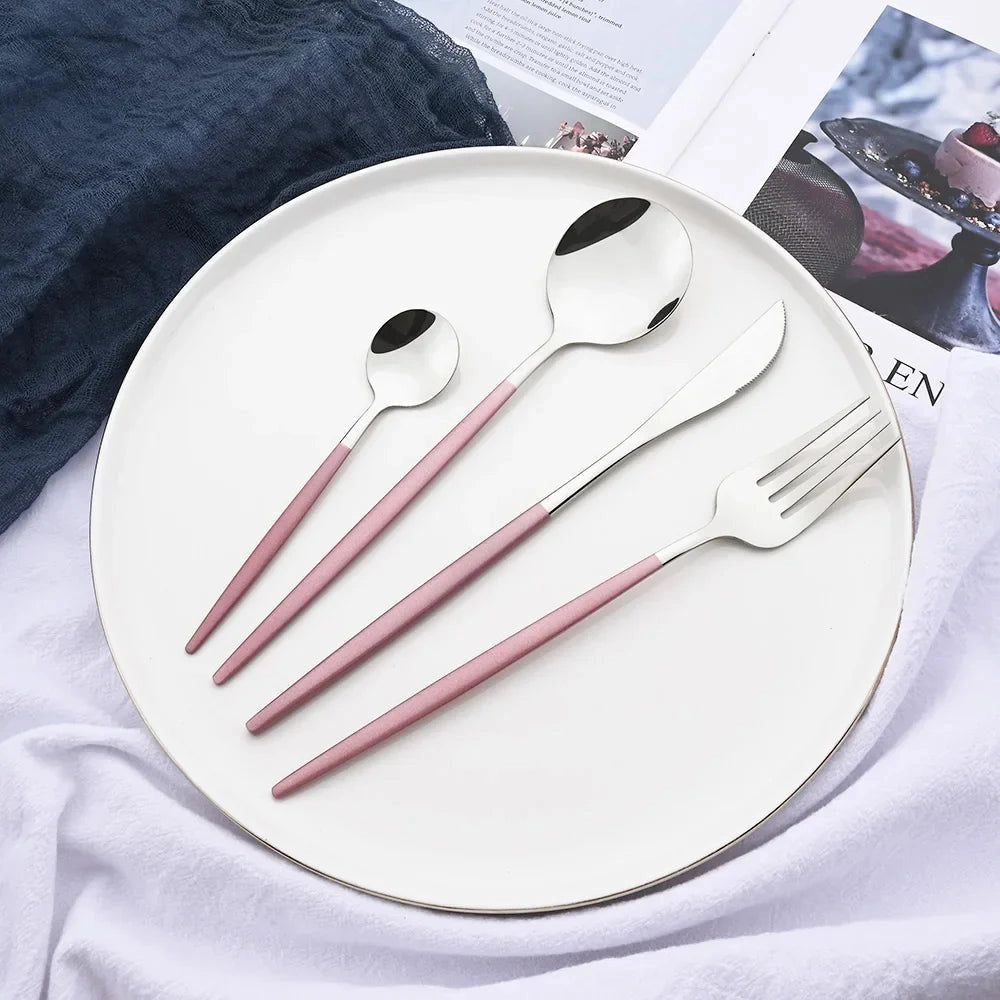 Pink Flatware Set With Ergonomic Handles For Elegant Dining