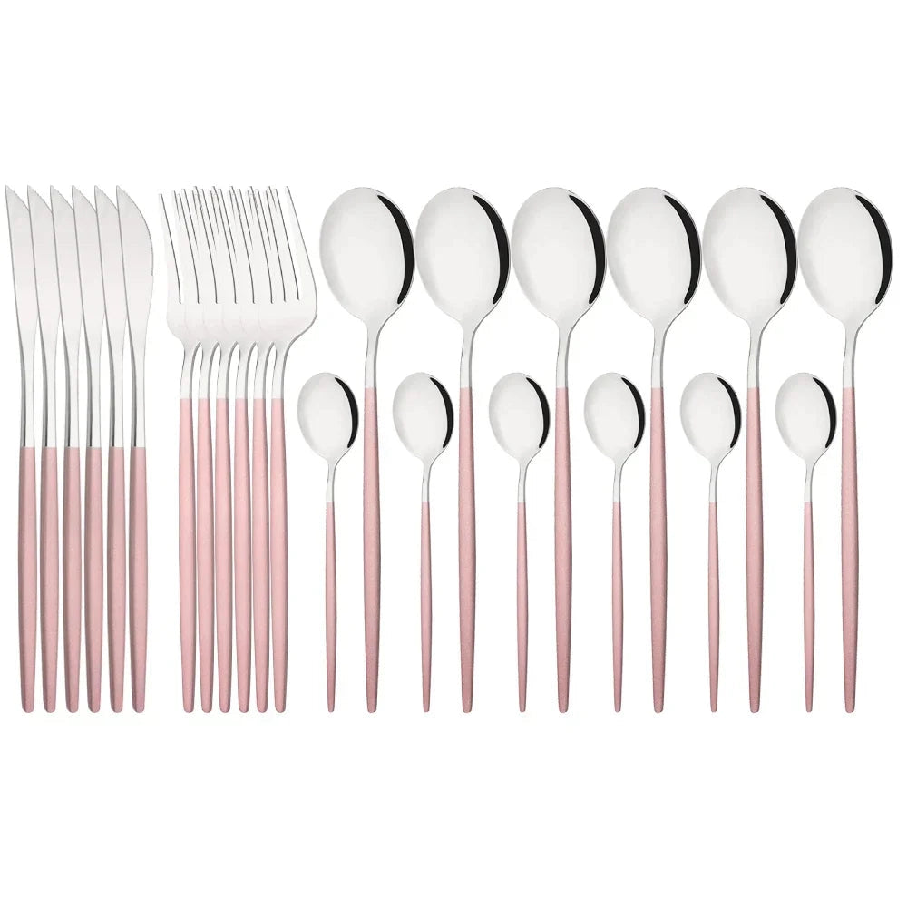 Pink Flatware Set With Ergonomic Handles For Elegant Dining