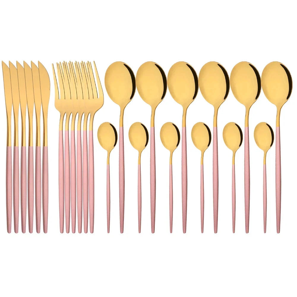 Pink Flatware Set With Ergonomic Handles For Elegant Dining