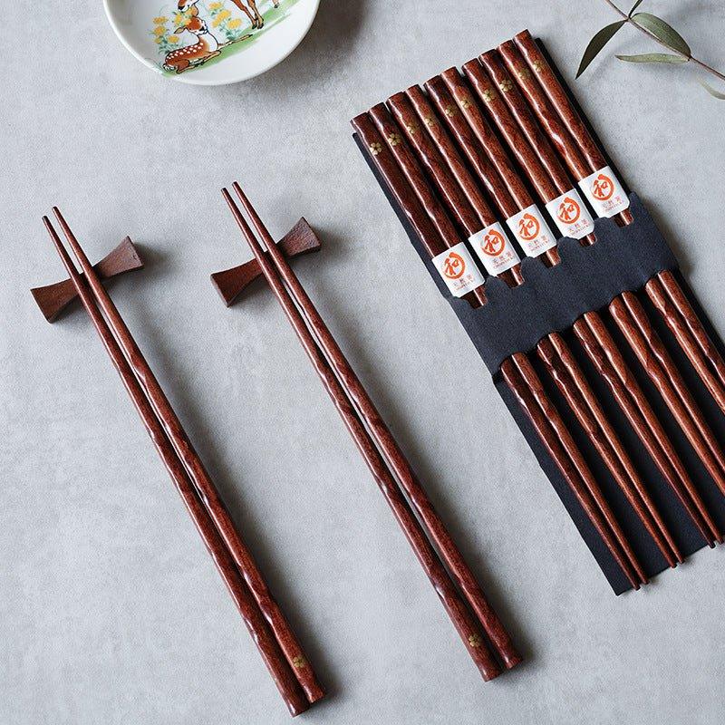 Wooden Chopsticks Set With Golden Sakura Motif For Japanese Dining