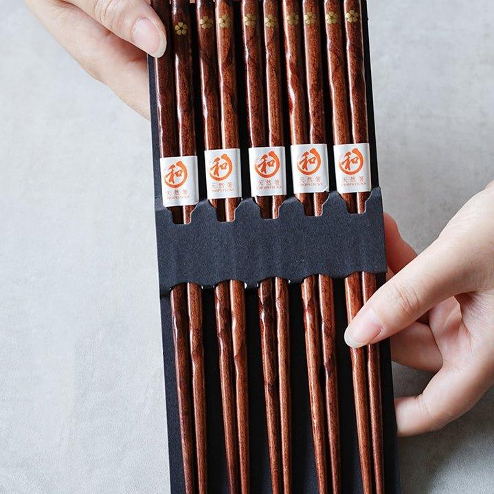 Wooden Chopsticks Set With Golden Sakura Motif For Japanese Dining