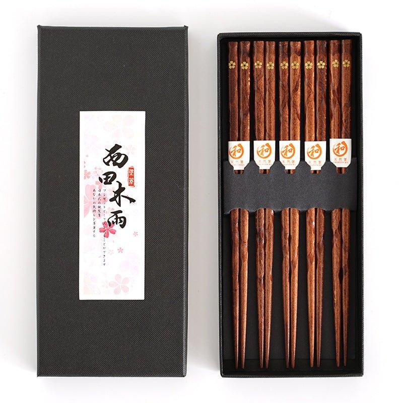 Wooden Chopsticks Set With Golden Sakura Motif For Japanese Dining