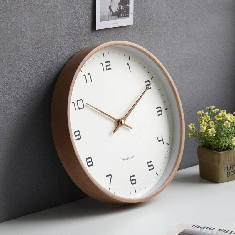 Minimalist Wall Clock In Warm Wood Finish With Quartz Movement