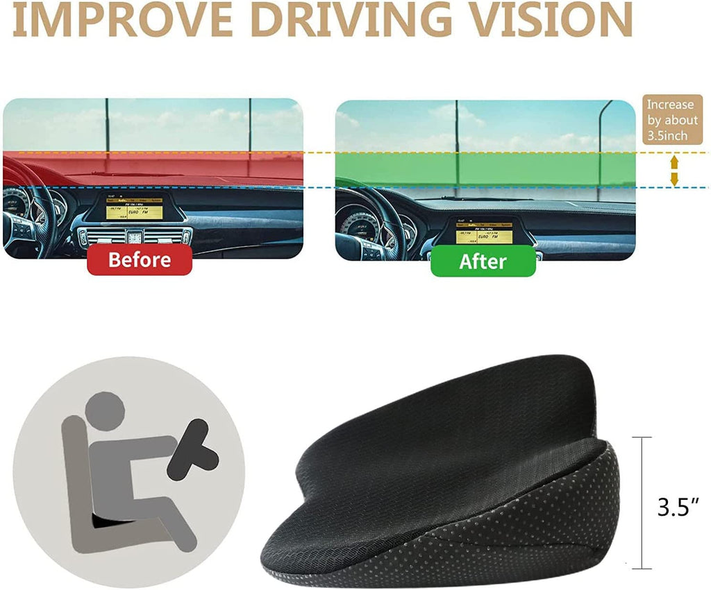 Height Boost Seat Cushion With Non Slip Base For Clearer Driving Visibility