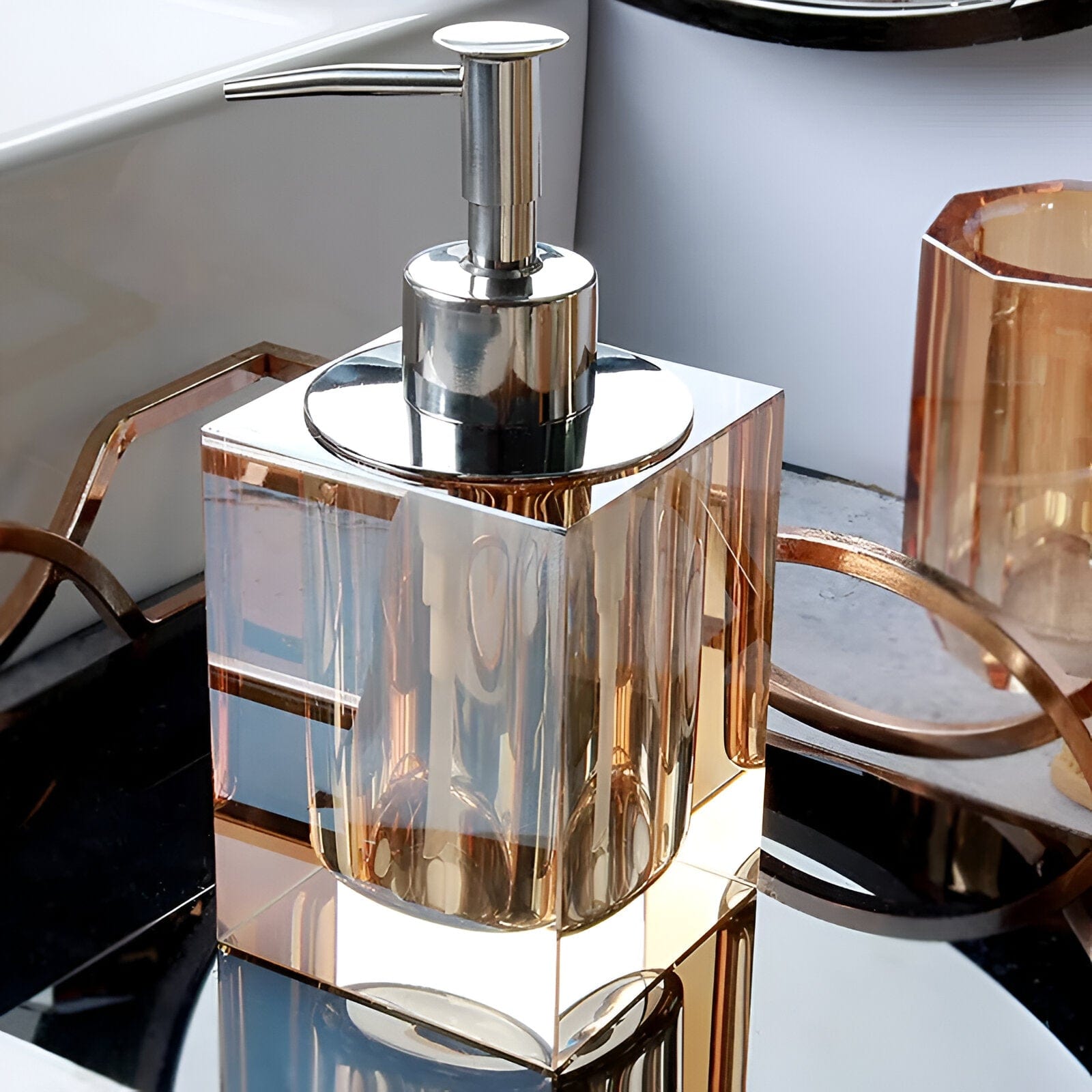 Elite Bath Accessories Set With Crystal Glass Detailing