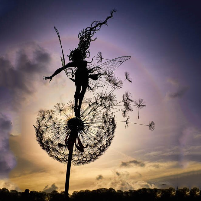 Whimsical Fairy Garden Ornaments With Dandelion Design For Outdoor Wall Art