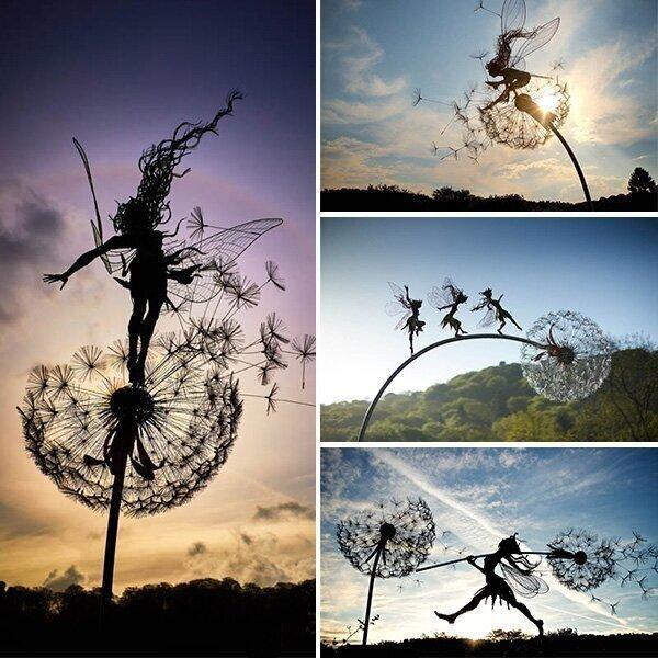 Whimsical Fairy Garden Ornaments With Dandelion Design For Outdoor Wall Art