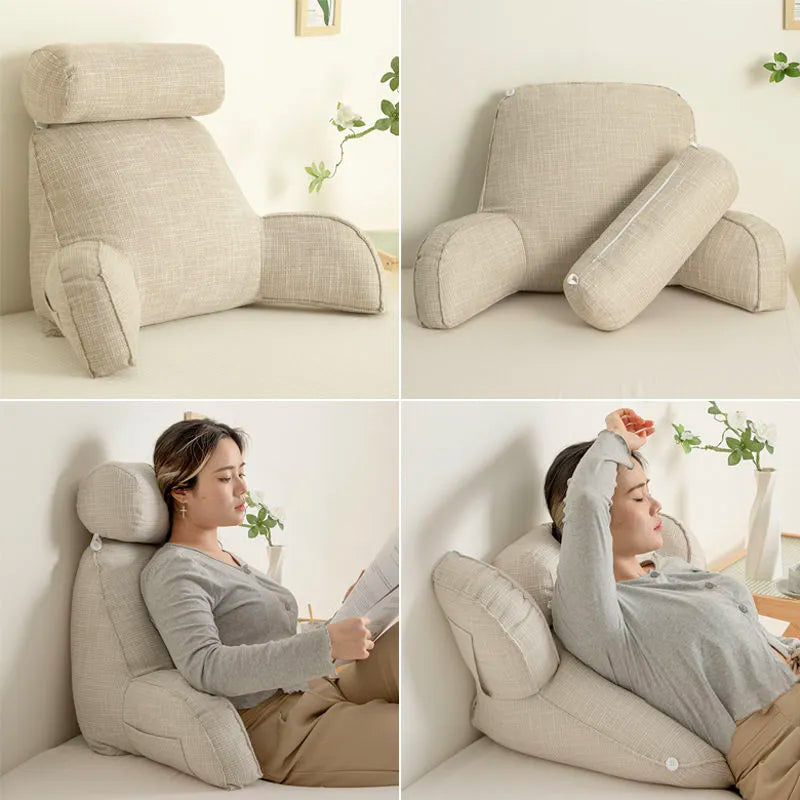 Ergonomic Lumbar Cushion With Adjustable Headrest And Soft Armrests