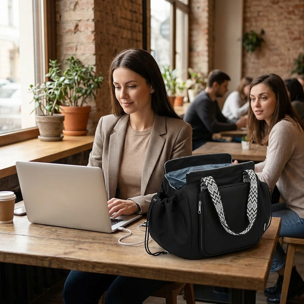 Lightweight Tote Bag With 15-Pocket Design And Convertible Straps For Easy Organization