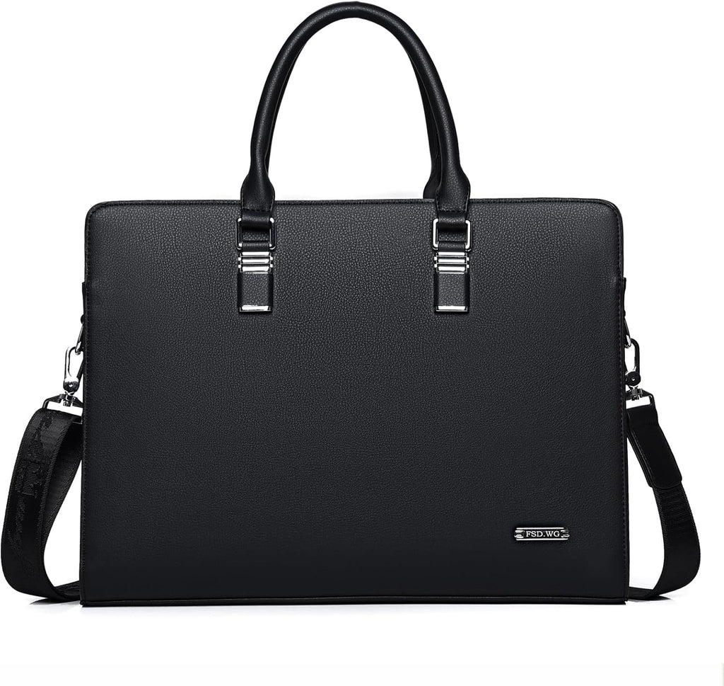 Executive Leather Briefcase With Multi Pocket Design And Padded Handles For Laptops