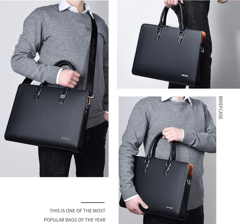 Executive Leather Briefcase With Multi Pocket Design And Padded Handles For Laptops