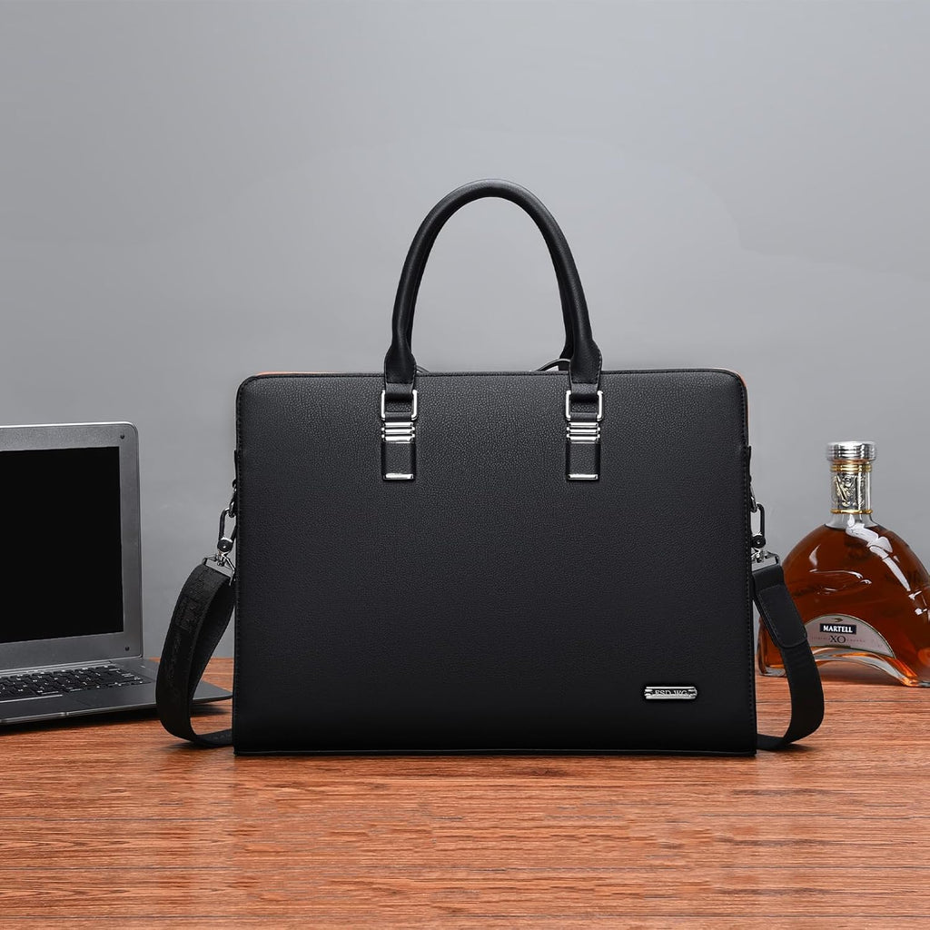 Executive Leather Briefcase With Multi Pocket Design And Padded Handles For Laptops