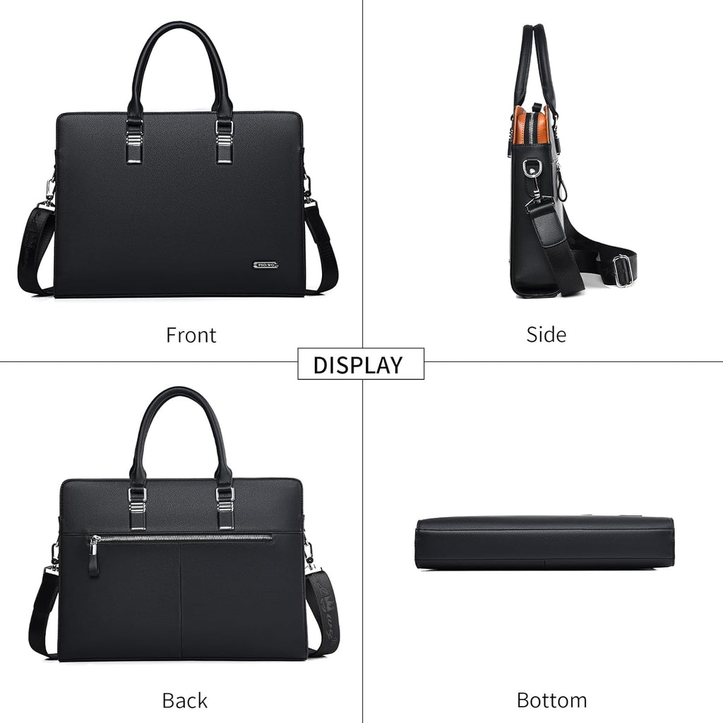 Executive Leather Briefcase With Multi Pocket Design And Padded Handles For Laptops