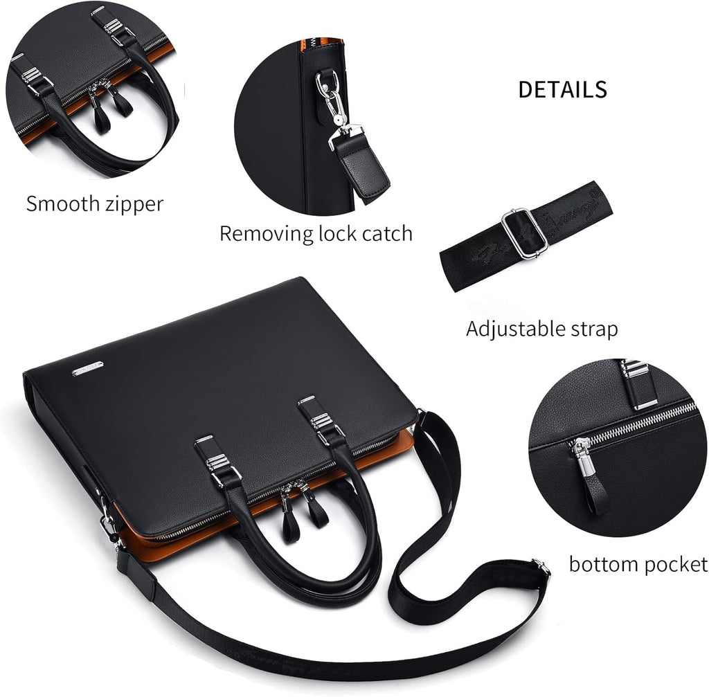 Executive Leather Briefcase With Multi Pocket Design And Padded Handles For Laptops